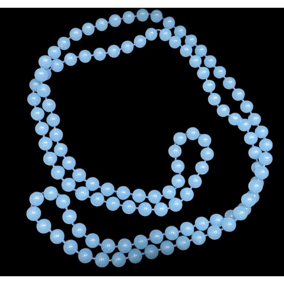 Casual Light Blue Extra Long Plastic Beaded Necklace - Picture 1 of 9